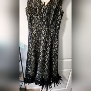 Elegant Black Lace Dress with Feather Hem